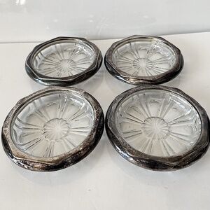 Glass and Metal Coaster Set of 4 Vintage